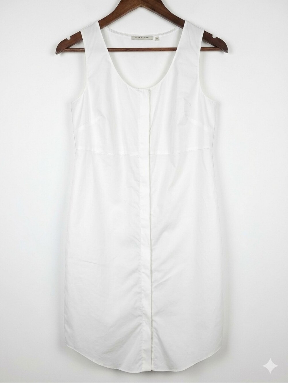 Tahari White Cotton Sleeveless Button Down Hidden Placket Tailored Shirt Dres XS